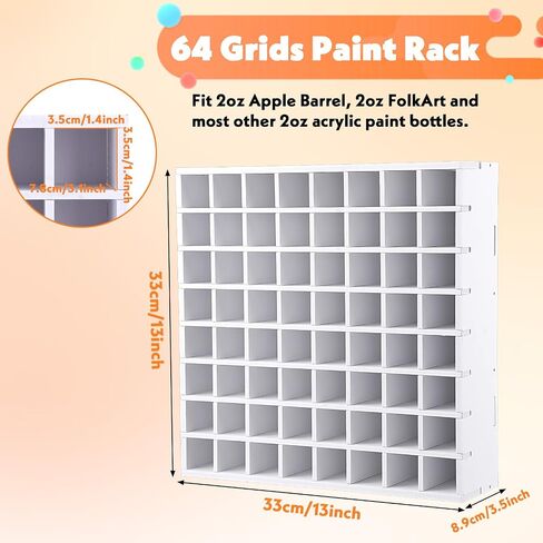 64 Grids Craft Paint Storage Organizer, Wall-mountable Paints Holder, Stackable Paint Bottle Rack Stand for 2oz Acrylic Craft Paints in Saudi Arabia