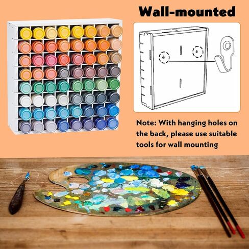 64 Grids Craft Paint Storage Organizer, Wall-mountable Paints Holder, Stackable Paint Bottle Rack Stand for 2oz Acrylic Craft Paints in Saudi Arabia