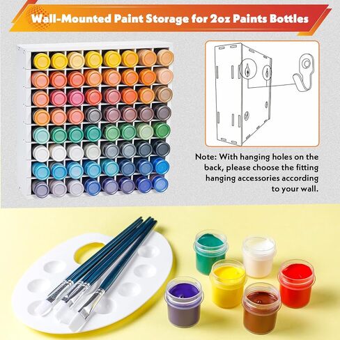 64 Grids Craft Paint Storage Organizer, Wall-mountable Paints Holder, Stackable Paint Bottle Rack Stand for 2oz Acrylic Craft Paints in Saudi Arabia