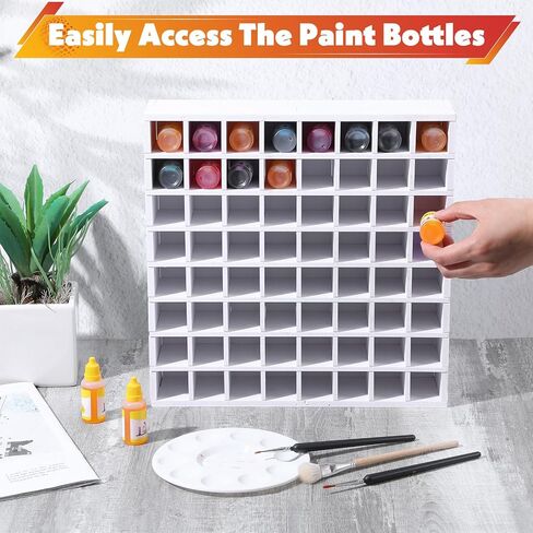 64 Grids Craft Paint Storage Organizer, Wall-mountable Paints Holder, Stackable Paint Bottle Rack Stand for 2oz Acrylic Craft Paints in Saudi Arabia