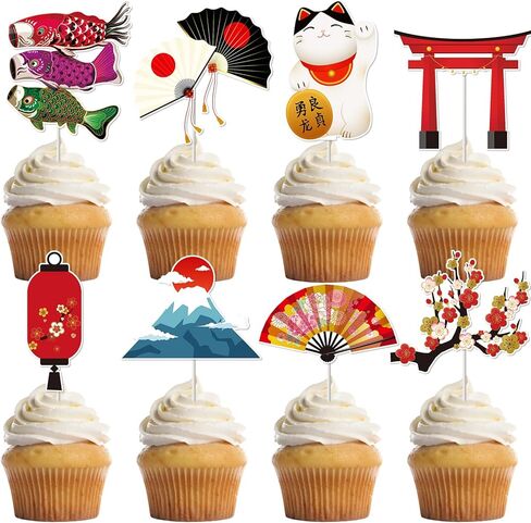 Hibachi عيد ميلاد ديكورات حفلة - 40 جهاز كمبيوتر الشخصي على الطراز الياباني كب كيك أعلى كب كيك الكعك ديكور الحلوى مع Koinobori البرقوق القابلة للطي الفوانيس الفوانيس الآسيوية تحت عنوان اللوازم in Kuwait