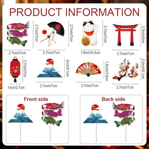 Hibachi عيد ميلاد ديكورات حفلة - 40 جهاز كمبيوتر الشخصي على الطراز الياباني كب كيك أعلى كب كيك الكعك ديكور الحلوى مع Koinobori البرقوق القابلة للطي الفوانيس الفوانيس الآسيوية تحت عنوان اللوازم in Kuwait