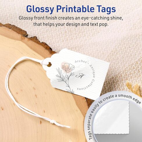 Avery Printable Rectangle Scalloped Tags with Sure Feed Technology, 2" x 1-1/4", Glossy White Cardstock, Print-to-The-Edge, Laser/Inkjet, 180 Total, Great for Custom Gift Tags and Branding Tags in Saudi Arabia