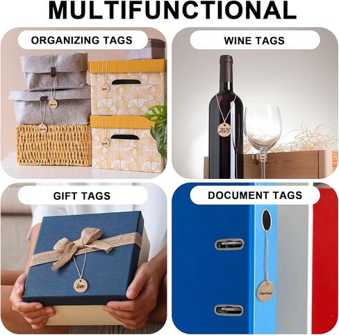 تسميات خشبية مصنوعة يدويًا لعلامات الزجاجات ، علامات هدية فارغة قابلة للكتابة متعددة الوظائف DIY علامات خشبية غير مكتملة مع خيوط الجوت لتخزين المطبخ ديكور النبيذ تنظيم زجاجات الصابون (12 حزمة) in Kuwait