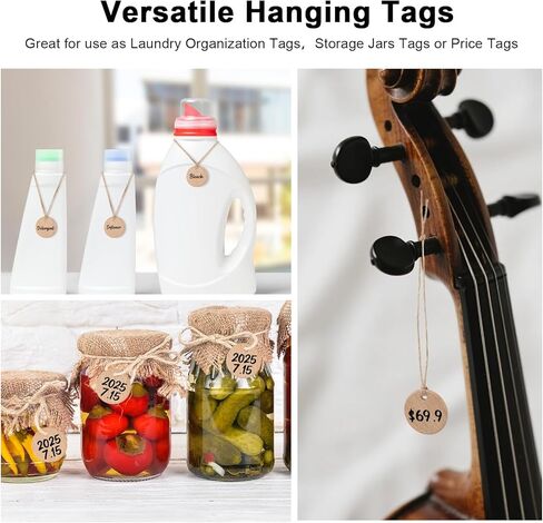 تسميات خشبية مصنوعة يدويًا لعلامات الزجاجات ، علامات هدية فارغة قابلة للكتابة متعددة الوظائف DIY علامات خشبية غير مكتملة مع خيوط الجوت لتخزين المطبخ ديكور النبيذ تنظيم زجاجات الصابون (12 حزمة) in Kuwait