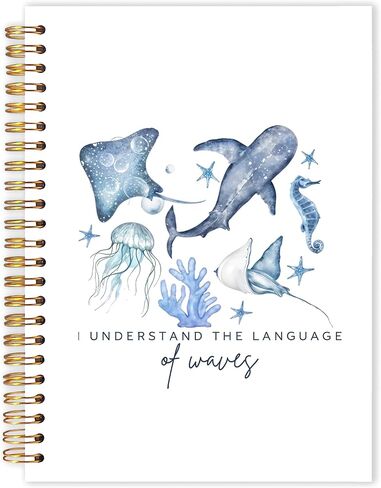 Watercolor Ocean Spiral Notebooks, Retro Marine Biology Journals for Writing, Gifts for Ocean Beach Lovers Journal, Blue Sea Animal Beach Notebook for Note Taking, 5.5x8.3 Inch in Kuwait
