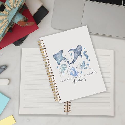 Watercolor Ocean Spiral Notebooks, Retro Marine Biology Journals for Writing, Gifts for Ocean Beach Lovers Journal, Blue Sea Animal Beach Notebook for Note Taking, 5.5x8.3 Inch in Kuwait
