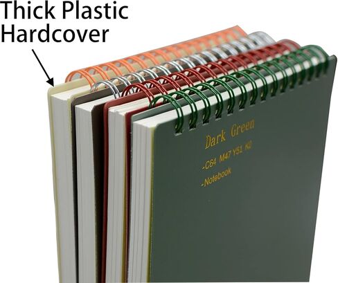 YIKANGHENG 4 Pcs A5 Size Top Bound Spiral Notebook, 8.3 In x 5.9 In Thick Plastic Hardcover 7mm College Ruled 80 Sheets/160 Pages for Study and Notes (dark) in Saudi Arabia