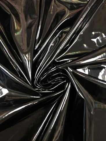 Polyester Spandex Shiny Black Faux Vinyl 2 Ways Stretch Fabric in Saudi Arabia