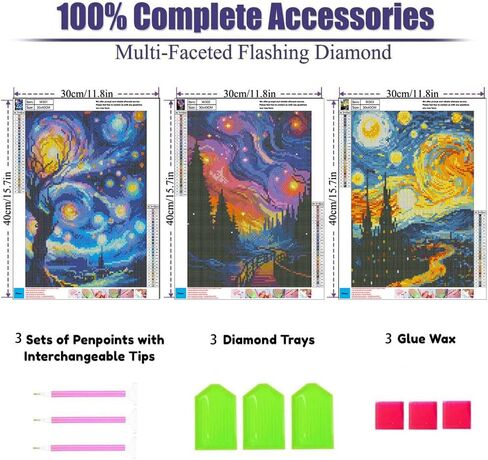 OFRKE Diamond Painting Kits for Adults,3 Pack Moonlight Waterfall Diamond Art for Beginners, Diamond Round 5D Full Drill Paint with Diamonds Pictures Gem Art Painting Kits DIY Crafts Kits 12x16inch in Kuwait