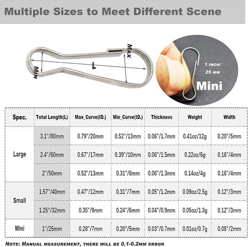 60 pcs Stainless Steel Small Spring Hooks 1inch/25mm Lanyard Clasp Zipper Snap Clips for Key Chain ID Card Badge Holders in Kuwait
