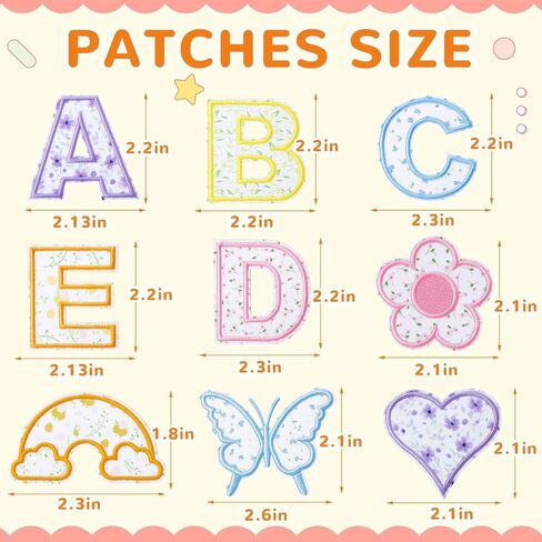 72 PCS Ploral Letter Patches Patchs Self Reshersive Stices Stembered Stick on Letters for Girls ، تشمل 52 ملصقات أحرف A-Z ، 20 قوس قوس قزح بويك على بقع لقرع الظهر القبعات in Kuwait