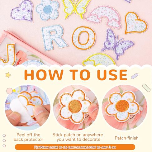 72 PCS Ploral Letter Patches Patchs Self Reshersive Stices Stembered Stick on Letters for Girls ، تشمل 52 ملصقات أحرف A-Z ، 20 قوس قوس قزح بويك على بقع لقرع الظهر القبعات in Kuwait