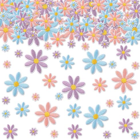 Lyrow 60 Pcs 3 Sizes Daisy Flower Iron on Patches Cute Colorful Flower Embroidered Sew on Applique Patches for Bags Hats Backpacks Shoes T-Shirt Clothes DIY Accessories(Beige, Light Pink, Pink) in Saudi Arabia