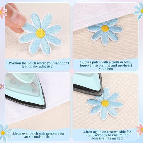 Lyrow 60 Pcs 3 Sizes Daisy Flower Iron on Patches Cute Colorful Flower Embroidered Sew on Applique Patches for Bags Hats Backpacks Shoes T-Shirt Clothes DIY Accessories(Beige, Light Pink, Pink) in Saudi Arabia