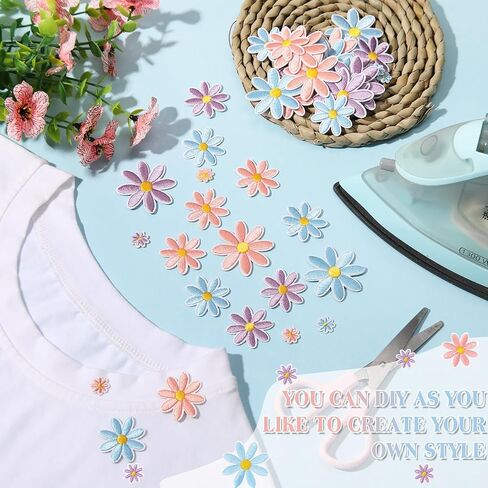 Lyrow 60 Pcs 3 Sizes Daisy Flower Iron on Patches Cute Colorful Flower Embroidered Sew on Applique Patches for Bags Hats Backpacks Shoes T-Shirt Clothes DIY Accessories(Beige, Light Pink, Pink) in Saudi Arabia