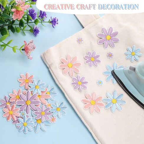 Lyrow 60 Pcs 3 Sizes Daisy Flower Iron on Patches Cute Colorful Flower Embroidered Sew on Applique Patches for Bags Hats Backpacks Shoes T-Shirt Clothes DIY Accessories(Beige, Light Pink, Pink) in Saudi Arabia
