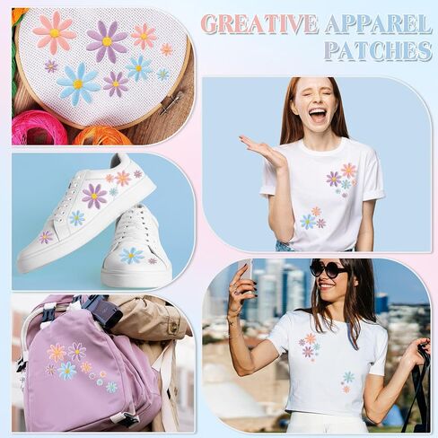 Lyrow 60 Pcs 3 Sizes Daisy Flower Iron on Patches Cute Colorful Flower Embroidered Sew on Applique Patches for Bags Hats Backpacks Shoes T-Shirt Clothes DIY Accessories(Beige, Light Pink, Pink) in Saudi Arabia