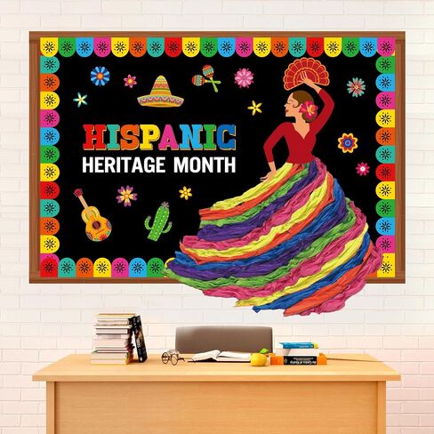 Funrous 83 Pcs Hispanic Heritage Month Bulletin Board Decorations Spanish Classroom Decor Hispanic Heritage Bulletin Board Latin American Cutouts with 3D Paper Flower for Classroom Home Decor (Flag) in Saudi Arabia