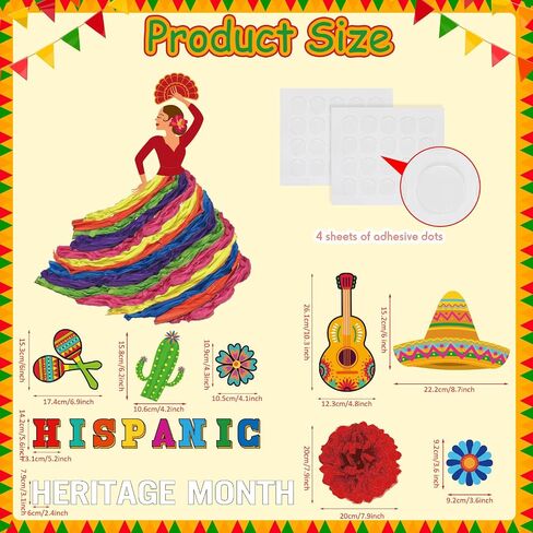 Funrous 83 Pcs Hispanic Heritage Month Bulletin Board Decorations Spanish Classroom Decor Hispanic Heritage Bulletin Board Latin American Cutouts with 3D Paper Flower for Classroom Home Decor (Flag) in Saudi Arabia