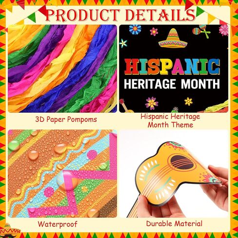 Funrous 83 Pcs Hispanic Heritage Month Bulletin Board Decorations Spanish Classroom Decor Hispanic Heritage Bulletin Board Latin American Cutouts with 3D Paper Flower for Classroom Home Decor (Flag) in Saudi Arabia