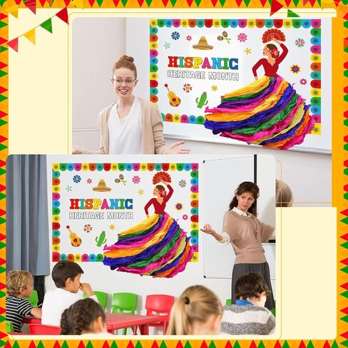 Funrous 83 Pcs Hispanic Heritage Month Bulletin Board Decorations Spanish Classroom Decor Hispanic Heritage Bulletin Board Latin American Cutouts with 3D Paper Flower for Classroom Home Decor (Flag) in Saudi Arabia
