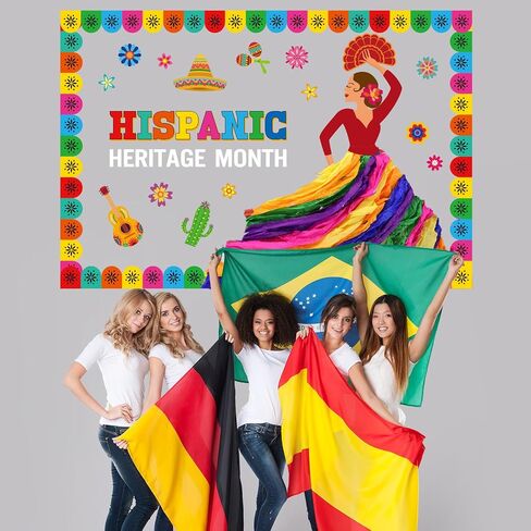 Funrous 83 Pcs Hispanic Heritage Month Bulletin Board Decorations Spanish Classroom Decor Hispanic Heritage Bulletin Board Latin American Cutouts with 3D Paper Flower for Classroom Home Decor (Flag) in Saudi Arabia