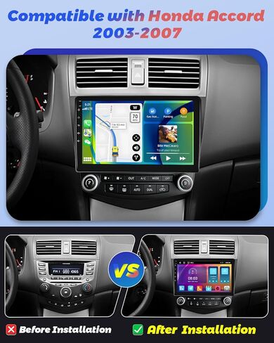 Hikity 10.1 "ستيريو سيارة أندرويد لهوندا أكورد 7th 2003-2007 لاسلكي Carplay أندرويد تلقائي نظام تحديد المواقع والملاحة ستيريو بلوتوث سيارة استقبال الصوت شاشة تعمل باللمس in Kuwait