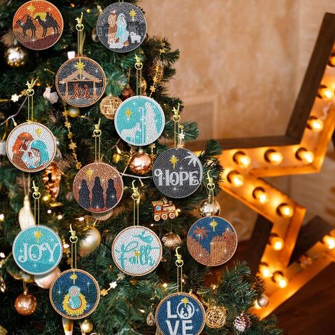 Cinnvoice 12 Pcs Christmas Nativity Scene Diamond Art Painting Keychains Jesus Diamond 5d DIY Painting Ornament Kits Xmas Hanging Paint Kits for Family DIY Crafts Keychains Home Holiday Decor in Saudi Arabia