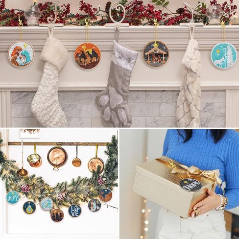 Cinnvoice 12 Pcs Christmas Nativity Scene Diamond Art Painting Keychains Jesus Diamond 5d DIY Painting Ornament Kits Xmas Hanging Paint Kits for Family DIY Crafts Keychains Home Holiday Decor in Saudi Arabia