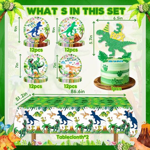 154ps ثلاثة ديكورات عيد ميلاد REX Boy Dinosaur 3rd Bday Tableware Jungle T-Rex 3 Rex Dino Plates Napkins Banner TableCloth Dino Party Supplies Service 24 in Saudi Arabia