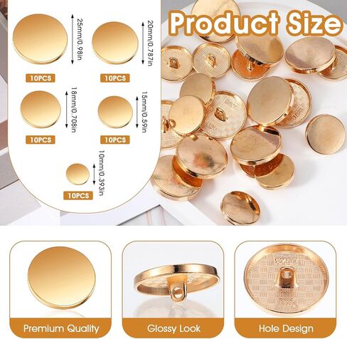 jieyao 50pcs الأزرار المسطحة المعدنية الفضية للألواح ، أزرار خياطة مستديرة على شكل نساء للنساء بدلة معطف السترة قميص 10 مم 18 مم 15 مم 20 مم (فضية) in Saudi Arabia