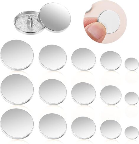 jieyao 50pcs الأزرار المسطحة المعدنية الفضية للألواح ، أزرار خياطة مستديرة على شكل نساء للنساء بدلة معطف السترة قميص 10 مم 18 مم 15 مم 20 مم (فضية) in Kuwait