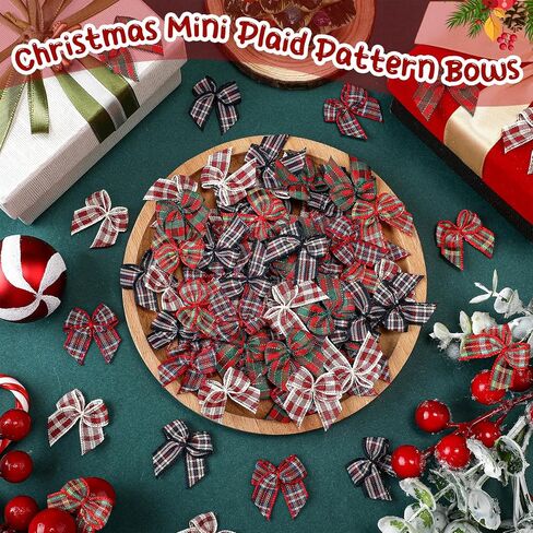 Chuangdi 150 Pcs Christmas Mini Plaid Ribbon Bows Buffalo Plaid Bows Ribbon Bow Appliques DIY Craft for Sewing, Scrapbooking, Wedding, Christmas Tree Gift Decorations (Classic) in Saudi Arabia