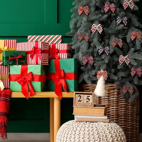 Chuangdi 150 Pcs Christmas Mini Plaid Ribbon Bows Buffalo Plaid Bows Ribbon Bow Appliques DIY Craft for Sewing, Scrapbooking, Wedding, Christmas Tree Gift Decorations (Classic) in Saudi Arabia
