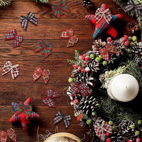 Chuangdi 150 Pcs Christmas Mini Plaid Ribbon Bows Buffalo Plaid Bows Ribbon Bow Appliques DIY Craft for Sewing, Scrapbooking, Wedding, Christmas Tree Gift Decorations (Classic) in Saudi Arabia