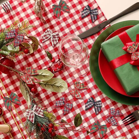 Chuangdi 150 Pcs Christmas Mini Plaid Ribbon Bows Buffalo Plaid Bows Ribbon Bow Appliques DIY Craft for Sewing, Scrapbooking, Wedding, Christmas Tree Gift Decorations (Classic) in Saudi Arabia