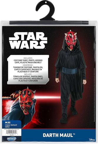 Star Wars Darth Maul Official Youth Halloween Costume - Premium Quality Tunic, Pants, Belt, Hooded Cloak and Plastic Mask in Saudi Arabia
