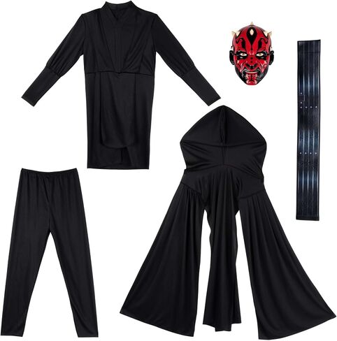 Star Wars Darth Maul Official Youth Halloween Costume - Premium Quality Tunic, Pants, Belt, Hooded Cloak and Plastic Mask in Kuwait