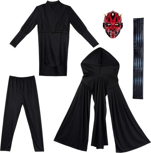 Star Wars Darth Maul Official Youth Halloween Costume - Premium Quality Tunic, Pants, Belt, Hooded Cloak and Plastic Mask in Saudi Arabia