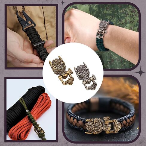 NBEADS 2 Pcs 2 Colors Brass Paracord Beads, Wolf Spacer Beads for Jewelry EDC Survival Gear Parachute String Accessories Craft, 1.9x0.9x0.6 Inch in Saudi Arabia