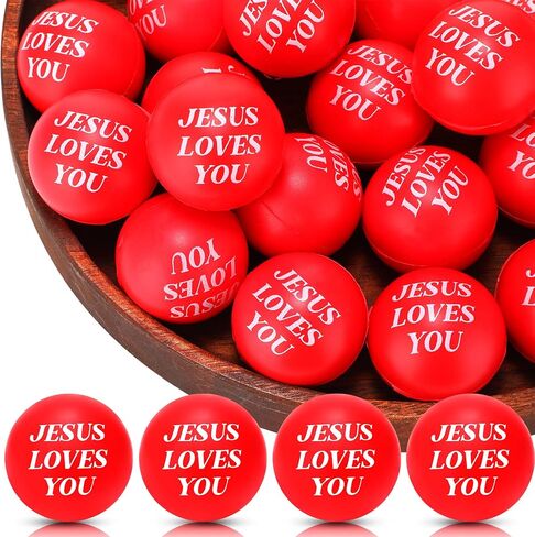 20 Pcs Jesus Loves You Stress Balls Stress Reliver Toys Valentines Party Favor Foam Bouncy Fidget Balls Bulk for Valentine Party Bag Gift Fillers Stocking Stuffers, 1.57 Inch(Red) in Saudi Arabia