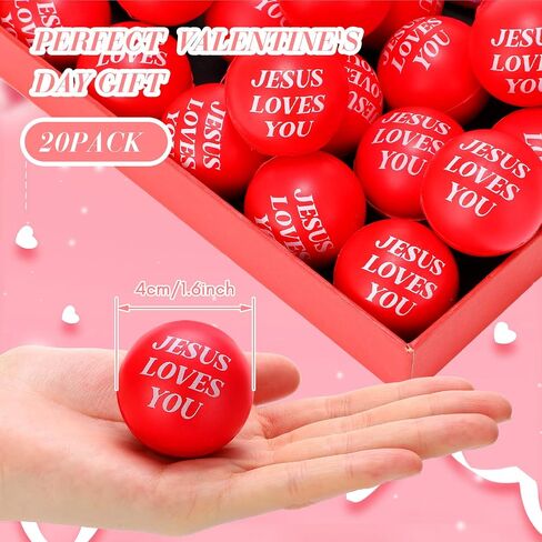 20 Pcs Jesus Loves You Stress Balls Stress Reliver Toys Valentines Party Favor Foam Bouncy Fidget Balls Bulk for Valentine Party Bag Gift Fillers Stocking Stuffers, 1.57 Inch(Red) in Saudi Arabia