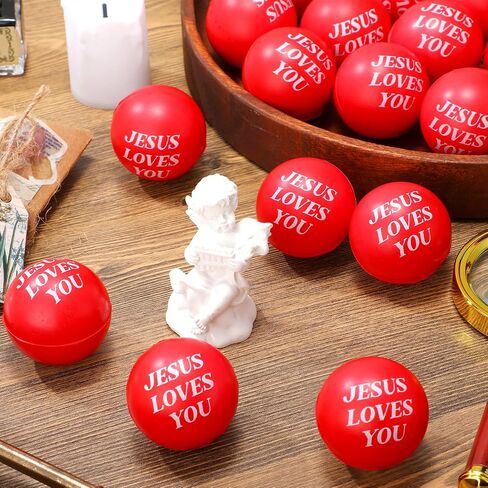 20 Pcs Jesus Loves You Stress Balls Stress Reliver Toys Valentines Party Favor Foam Bouncy Fidget Balls Bulk for Valentine Party Bag Gift Fillers Stocking Stuffers, 1.57 Inch(Red) in Saudi Arabia
