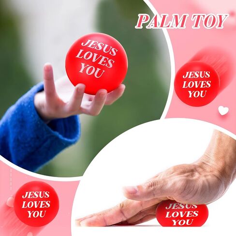 20 Pcs Jesus Loves You Stress Balls Stress Reliver Toys Valentines Party Favor Foam Bouncy Fidget Balls Bulk for Valentine Party Bag Gift Fillers Stocking Stuffers, 1.57 Inch(Red) in Saudi Arabia