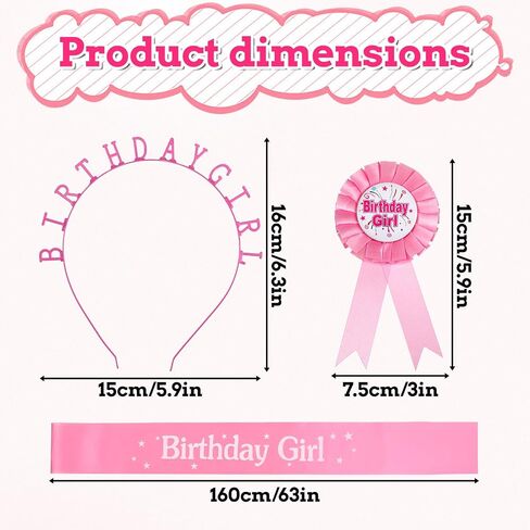 Birthday Girl Crown with Sash and Birthday Girl Award Ribbon Badge Pink Happy Bithday Tiara Award Ribbon Headband Princess for Women Birthdays Party Decorations in Saudi Arabia