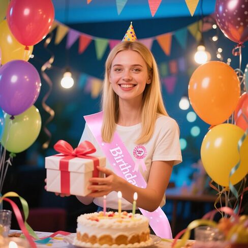 Birthday Girl Crown with Sash and Birthday Girl Award Ribbon Badge Pink Happy Bithday Tiara Award Ribbon Headband Princess for Women Birthdays Party Decorations in Saudi Arabia