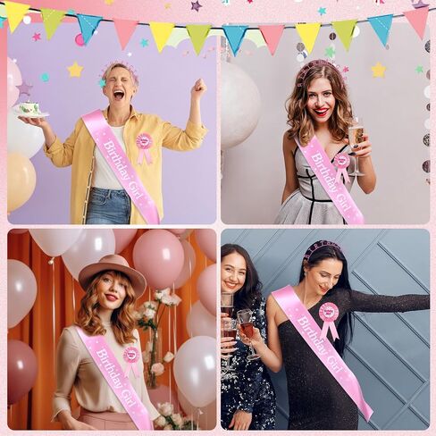 Birthday Girl Crown with Sash and Birthday Girl Award Ribbon Badge Pink Happy Bithday Tiara Award Ribbon Headband Princess for Women Birthdays Party Decorations in Saudi Arabia