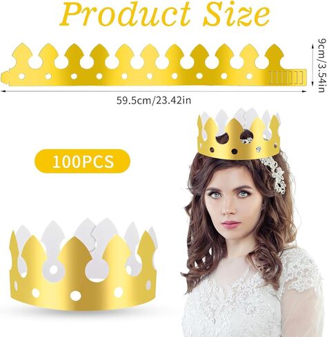 100 Pcs Paper Crowns for Adults, Gold King Princess Paper Crown Bulk for Boys Girls Adults Women Men Birthday Party Supplies Decoration Photo Props Family Banquets School Classroom (Classic Style) in Kuwait