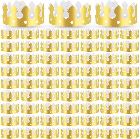 100 Pcs Paper Crowns for Adults, Gold King Princess Paper Crown Bulk for Boys Girls Adults Women Men Birthday Party Supplies Decoration Photo Props Family Banquets School Classroom (Classic Style) in Kuwait